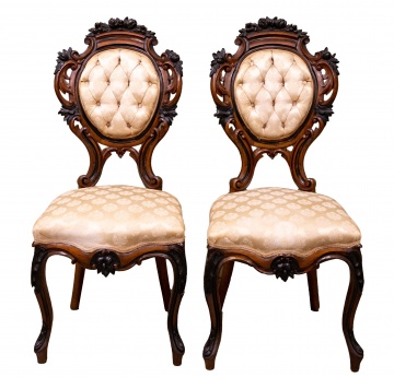(2) 19th Century Carved Walnut Side Chairs